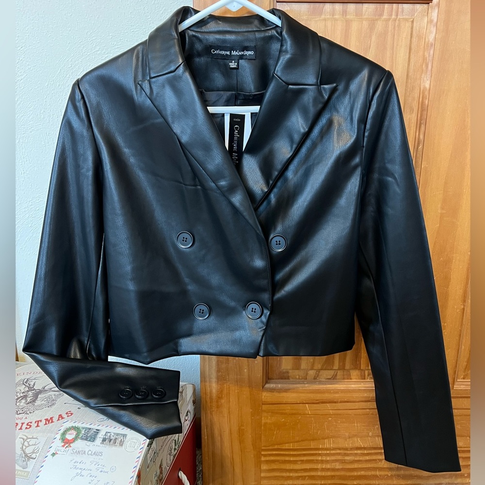 Catherine Malandrino New black faux leather jacket size small double breasted